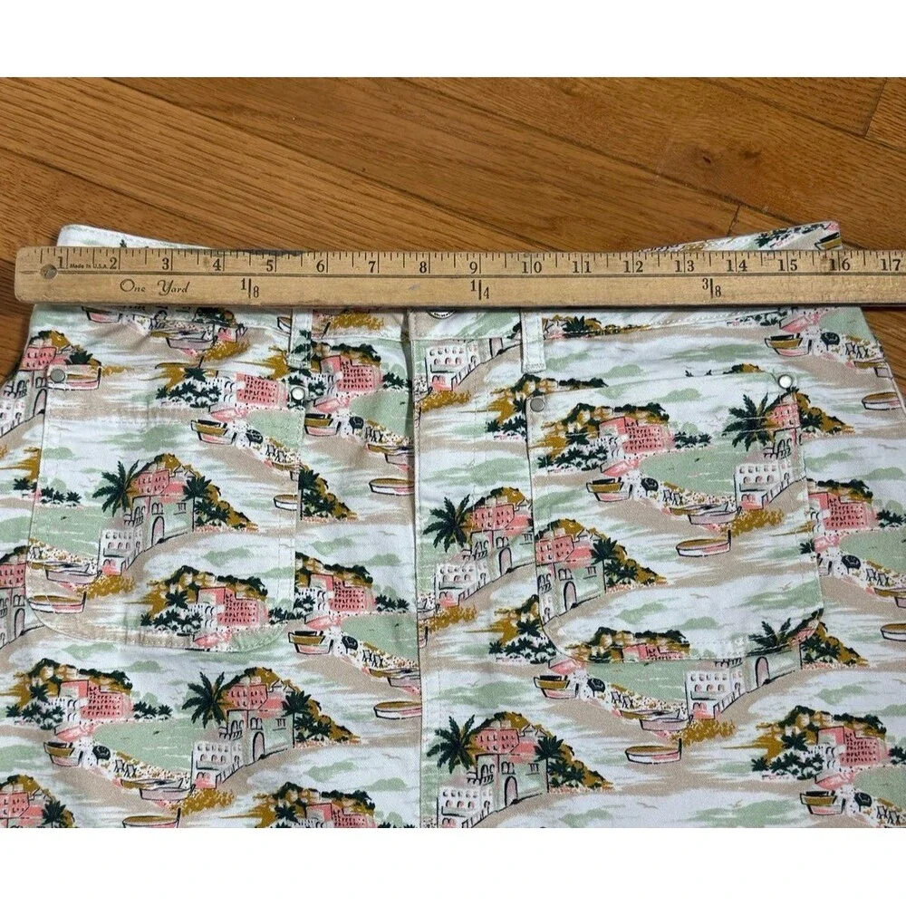 Boden Women 10P Mediterranean‎ Scenic Print Denim Mini Skirt Multi Color Cotton